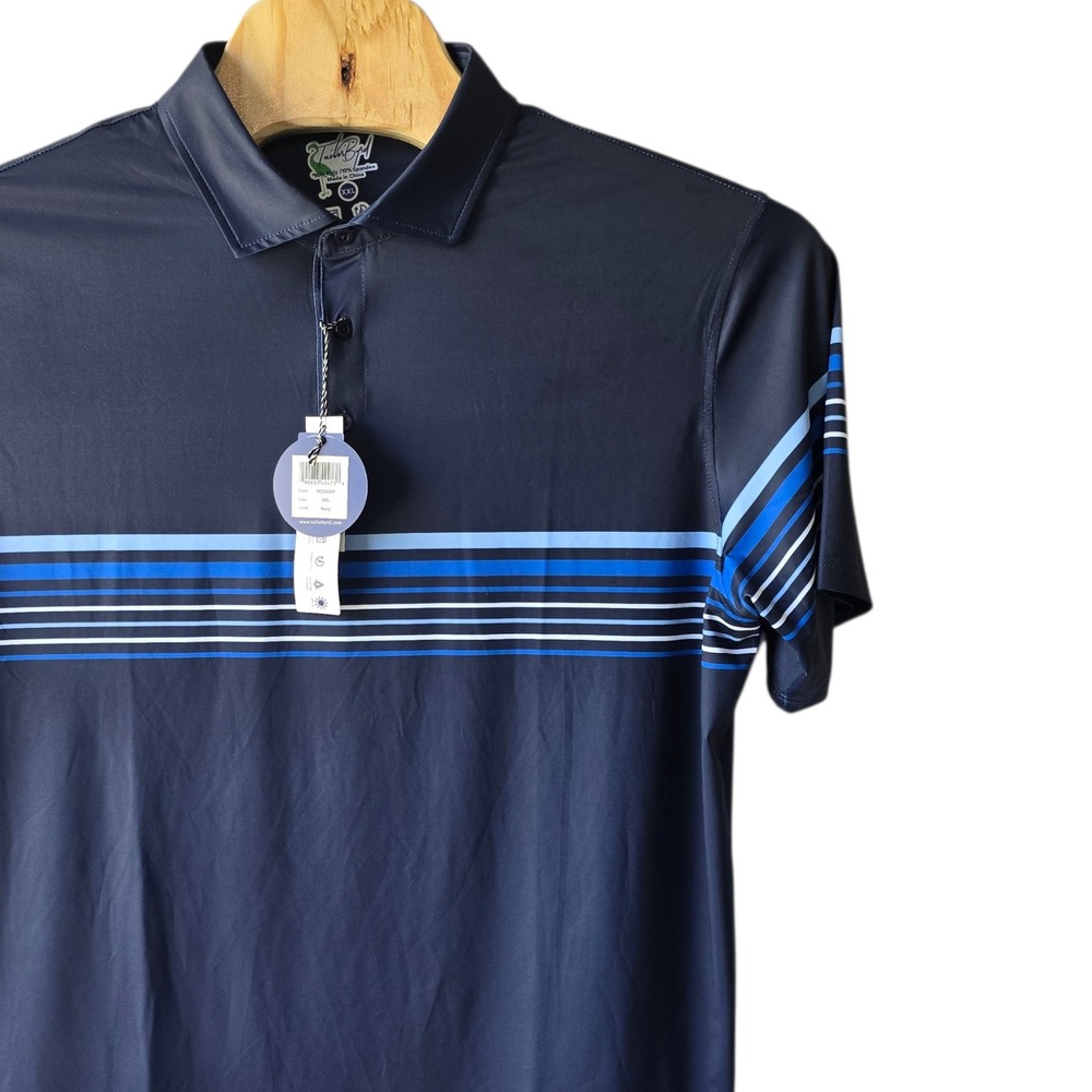 Tailor Byrd Mens Navy Blue Engineered Stripe Performance Golf Polo Shirt XXL NEW